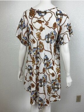 Highness White Chain & Medallion Print Tunic Blouse Size 1X
